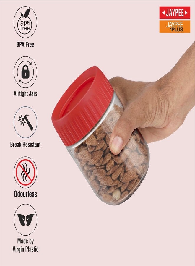 جايبي بلس مجموعة برطمانات وحاويات مطبخ بلاستيكية شفافة من جاي بي بلس، مثالية لتخزين المؤن والوجبات الخفيفة والتوابل والمخللات والفواكه المجففة. غطاء محكم الإغلاق وقابل للتكديس. سعة 750 مل، طقم من قطعتين، لون أحمر. - Image 2